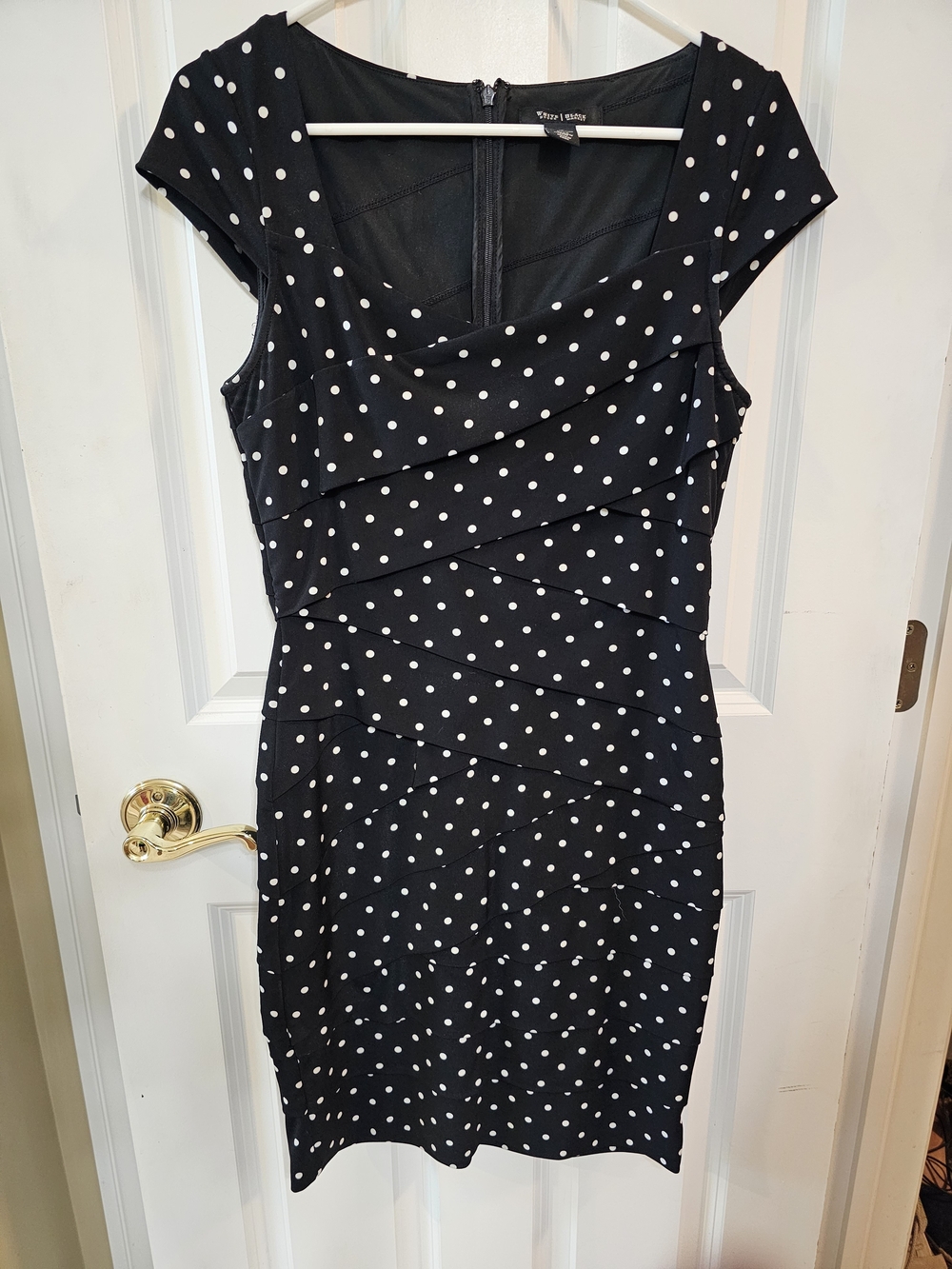 White House Black Market Black & White Polka Dot Dress Sz 10